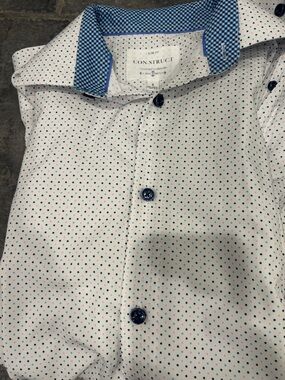 Men’s White Dress Shirt with Navy Micro Dots and Contrast Collar